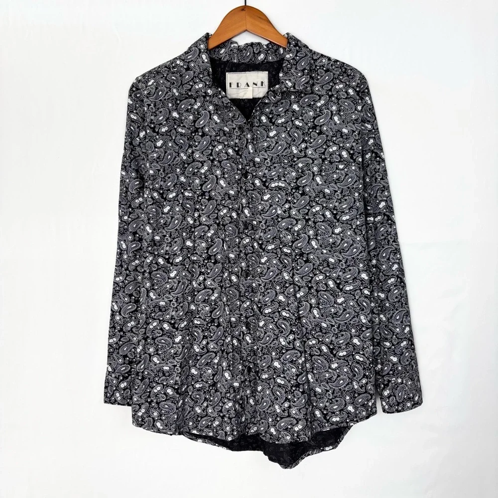 Vintage Frank Paisley Button Up Long Sleeve Shirt Size‎ L Black Gray Mens